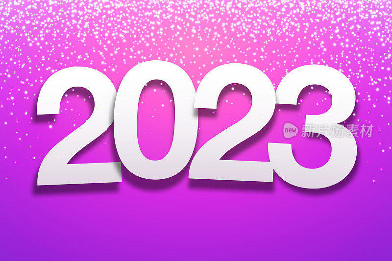 2023 -纸质字体与金色闪光紫色背景